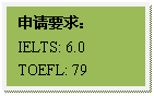 文本框: 申请要求:IELTS: 6.0TOEFL: 79