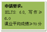 文本框: 申请要求:IELTS: 6.0, 写作≥6.0课业平均成绩≥70分
